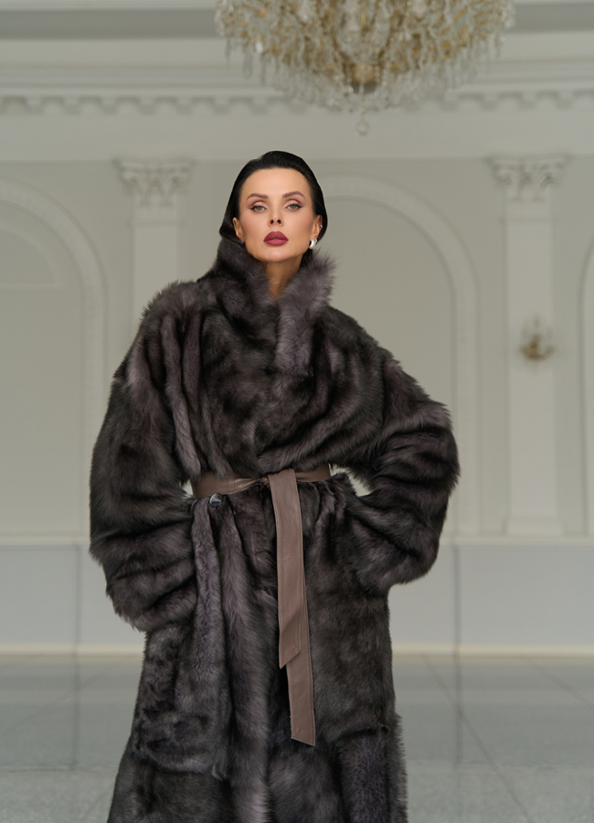 Женская двухсторонняя дубленка с поясом модель № 31616 в рассрочку