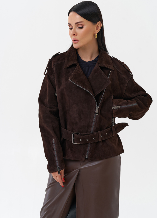 Куртка женская из замши модель № 29920 меха малина