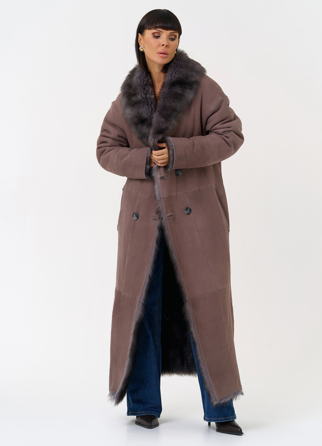 Женская двухсторонняя дубленка с поясом модель № 31616 универмаг малина