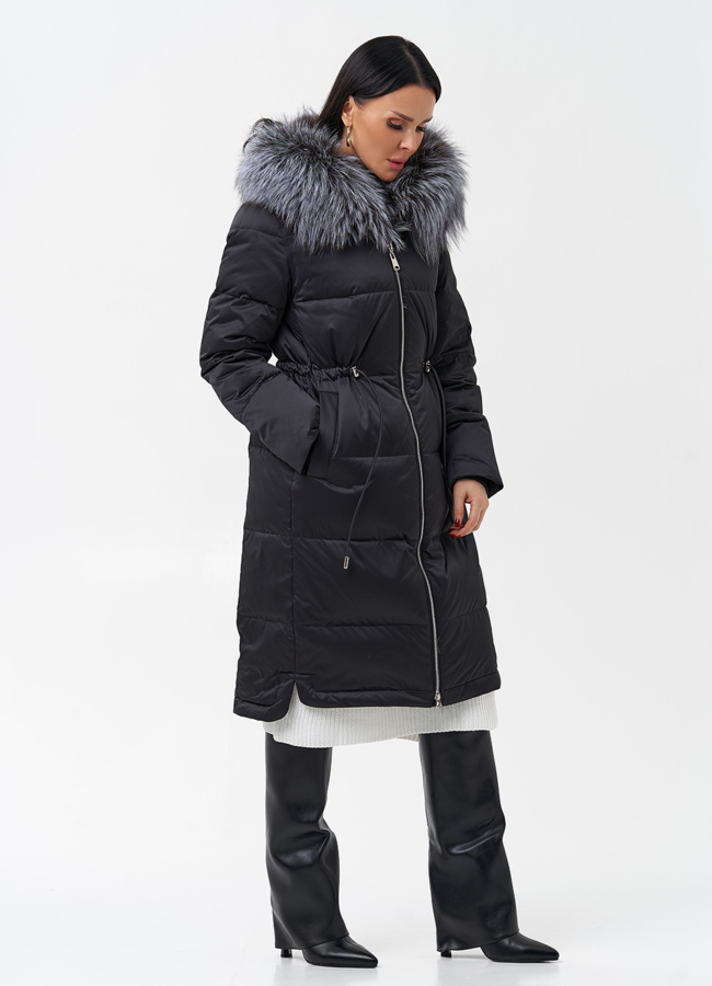 Женский пуховик с отделкой из меха чернобурки модель № 28524 в кредит